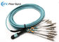 Aqua Female 24F MPO Fiber Optic Cable Round 3.0mm 5M Breakout Patch Cord